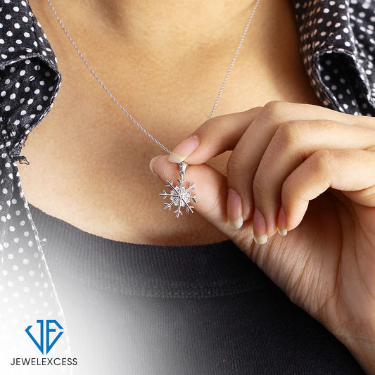 White Diamond Snowflake Pendant in Sterling Silver