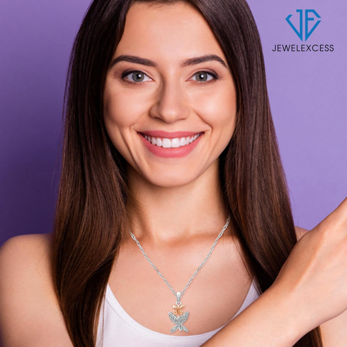 Diamond Accent Butterfly Pendant in Two-Tone Sterling Silver