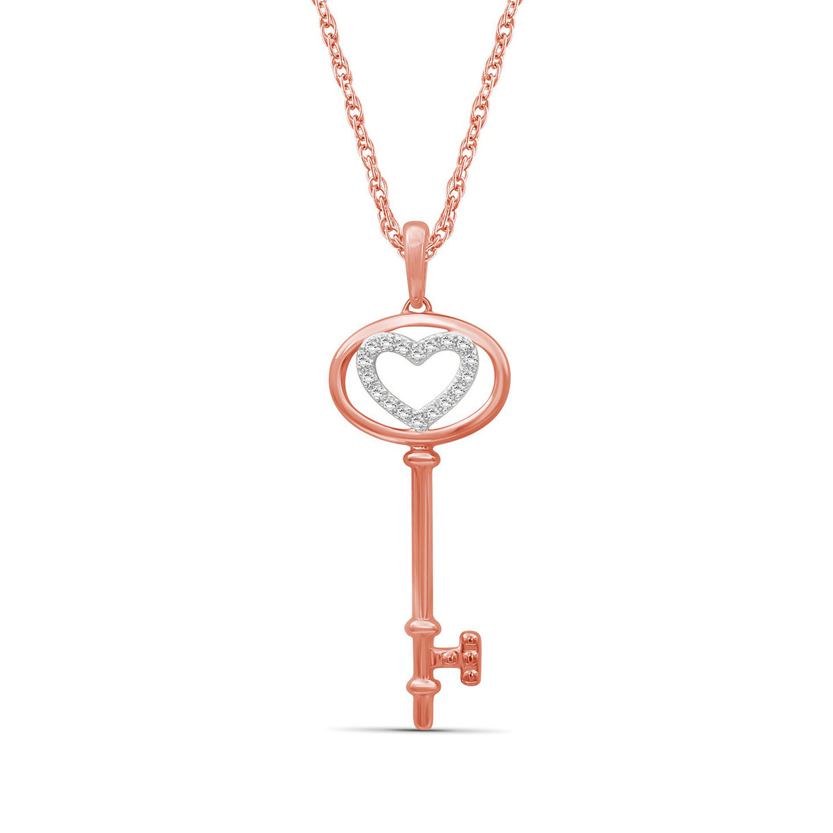 Diamond Accent Key Pendant in Rose Gold over Silver