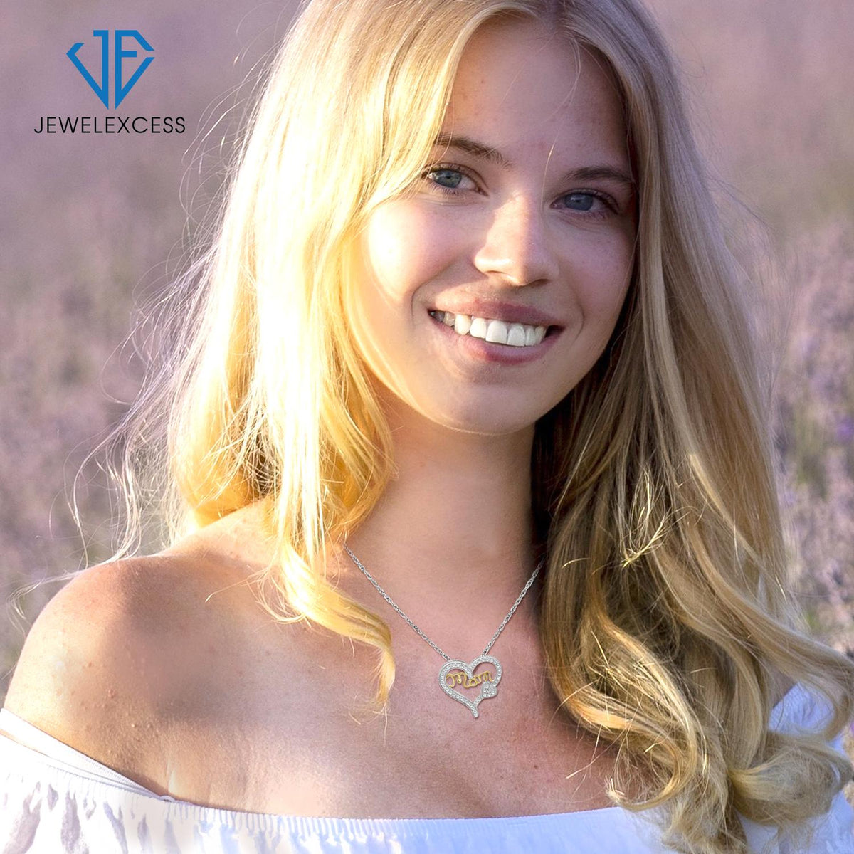 1/2 ct. T.W. White Diamond Mom Heart Pendant in Two-Tone Sterling Silver