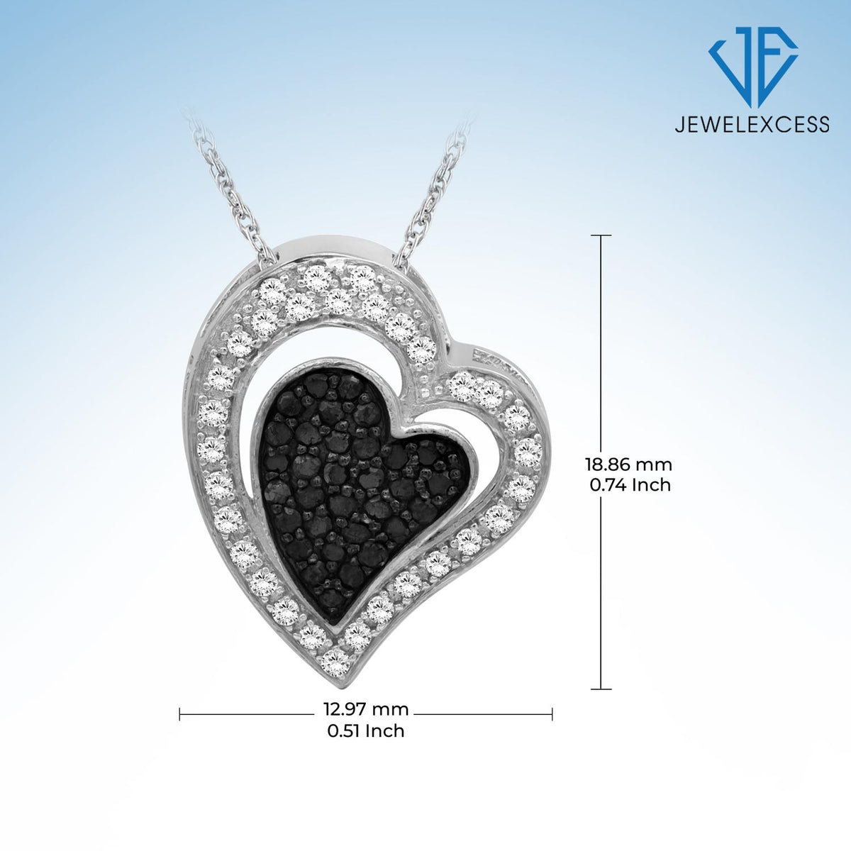 1/2 ct. T.W. Black & White Diamond Heart Pendant in Sterling Silver