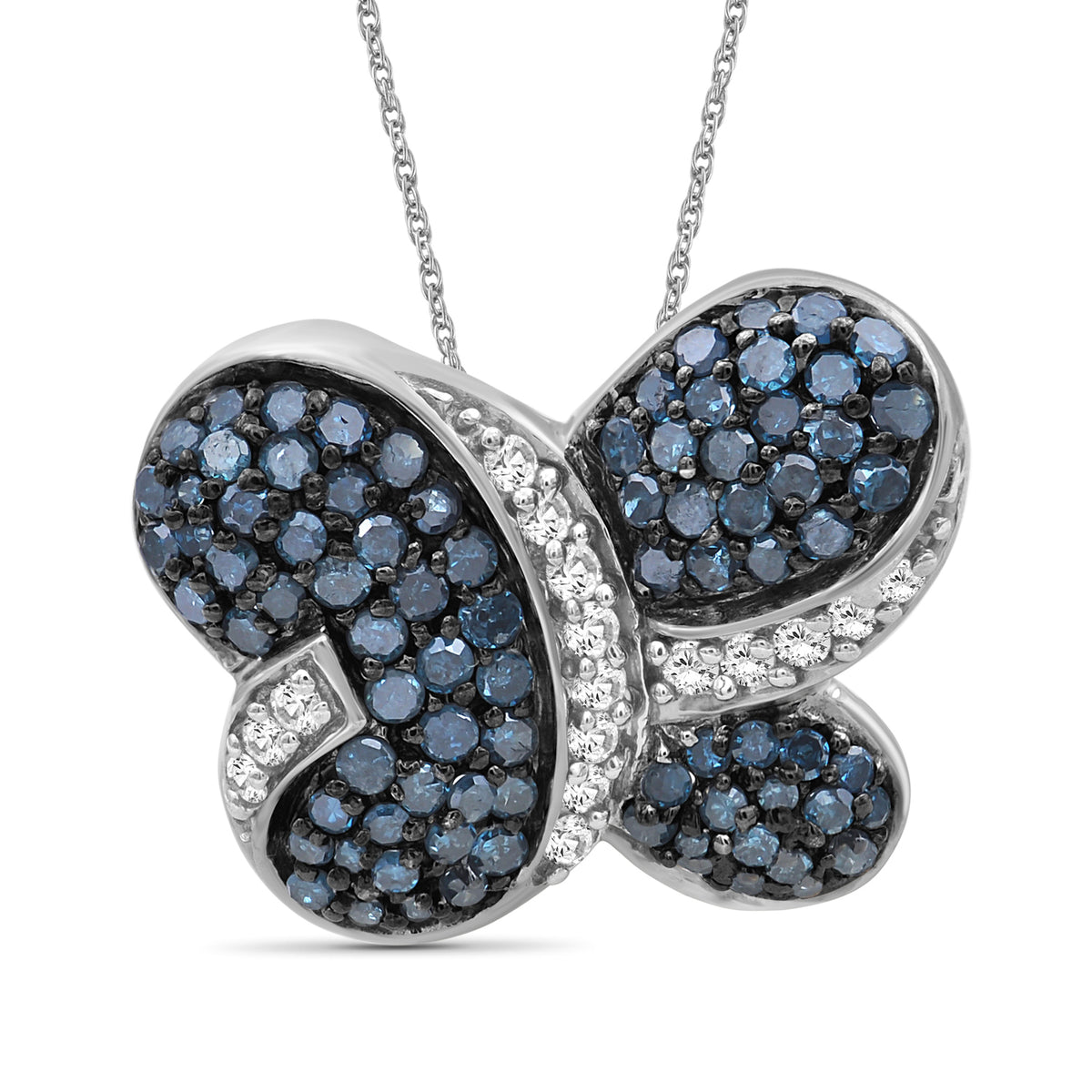 1 ct. T.W. Blue & White Diamond Butterfly Pendant in Sterling Silver