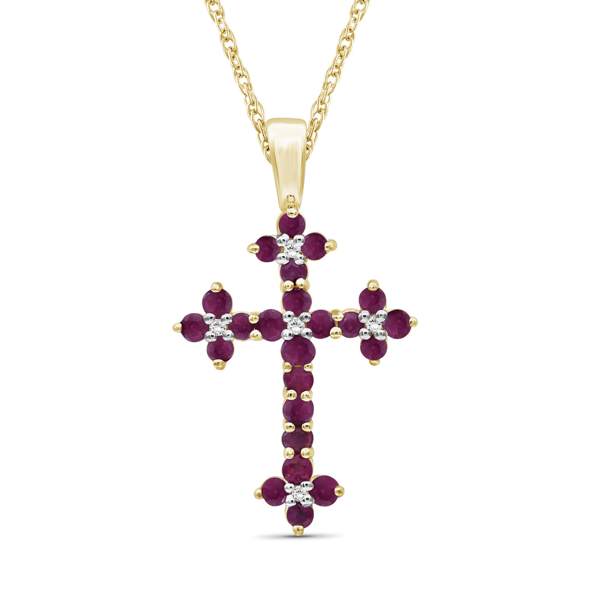 1.1 ct. T.G.W. Ruby & 1/20 ct. T.W. White Diamond Cross Pendant in Sterling Silver