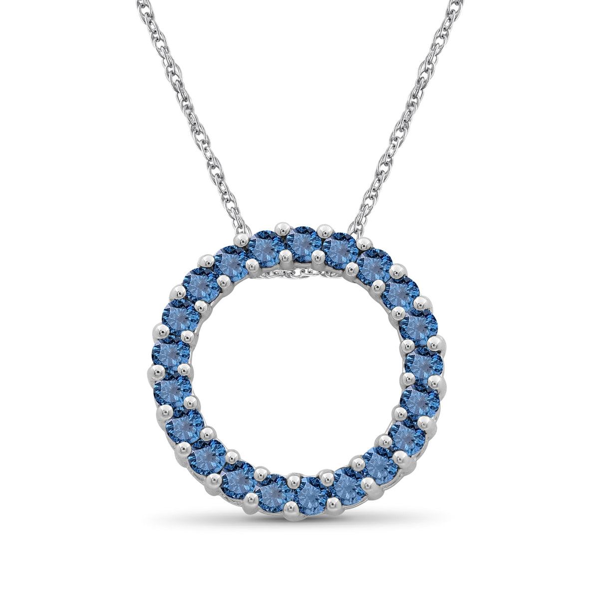1 ct. T.W. Blue Diamond Open Circle Pendant in Sterling Silver