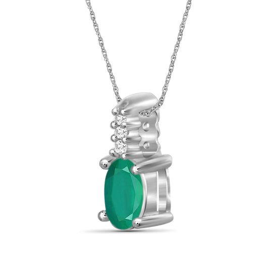 0.23 ct. T.G.W. Emerald Pendant with Diamond Accents in Sterling Silver