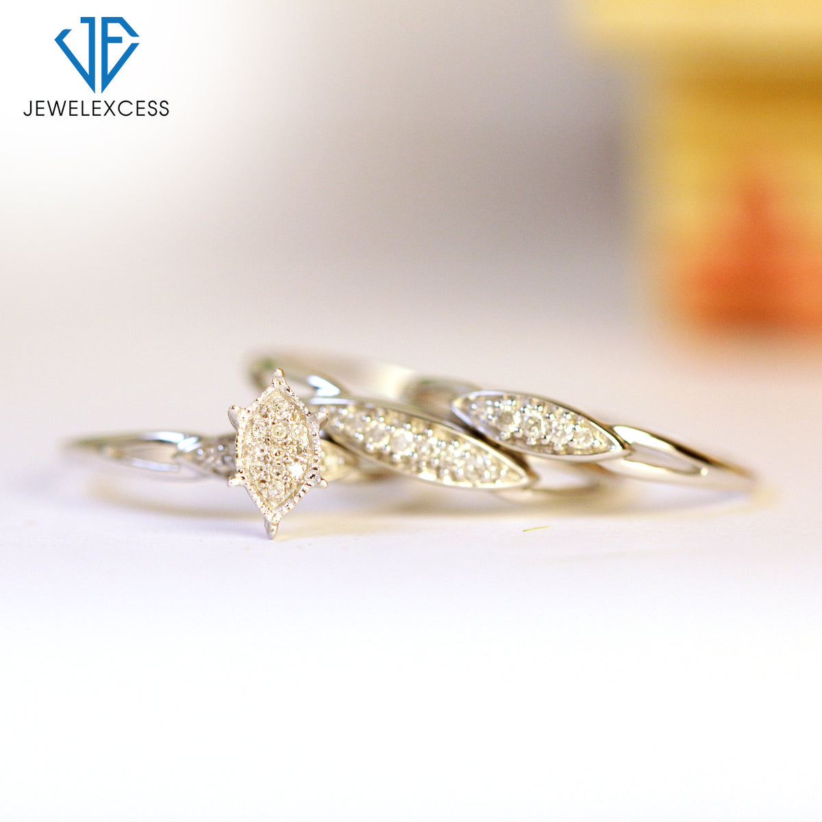 1/5 ct. T.W. White Diamond Trio Bridal Ring Set in Sterling Silver or 14K Gold over Silver