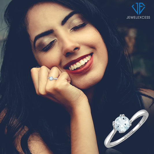 0.40 ct. T.G.W. Aquamarine Ring with Diamond Accent in Sterling Silver
