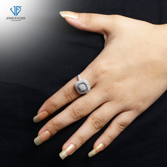 1 ct. T.W. White Diamond Square Halo Ring in Sterling Silver