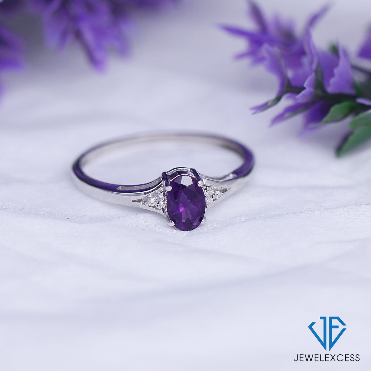 Birthstone Ring with Diamond Accent in Sterling Silver