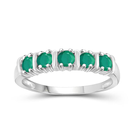 1/2 Carat T.G.W. Emerald Sterling Silver 5-Stone Ring