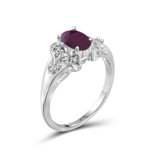 0.85 ct. T.G.W. Ruby Ring with Diamond Accent in Sterling Silver