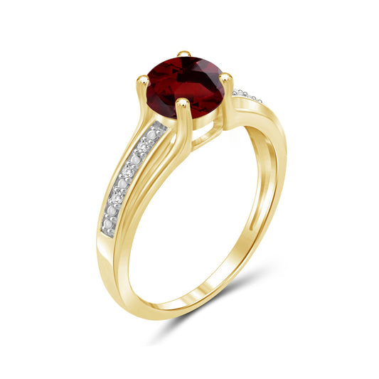 3/4 ct. T.G.W. Garnet Ring with Diamond Accent in 14K Gold over Silver
