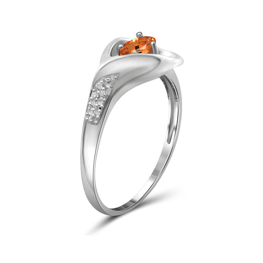 0.34 ct. T.G.W. Mandarin Garnet Ring with Diamond Accent in Sterling Silver