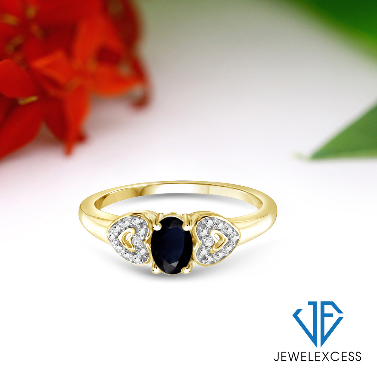 0.75 ct. T.G.W. Sapphire Ring with Diamond Accent in 14K Gold over Silver