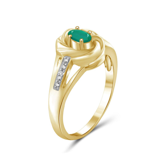 0.25 ct. T.G.W. Emerald Ring with Diamond Accent in 14K Gold over Silver