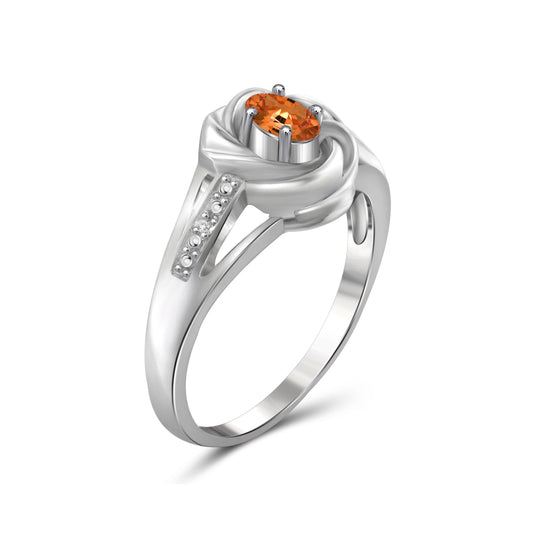 0.33 ct. T.G.W. Mandarin Garnet Ring with Diamond Accent in Sterling Silver