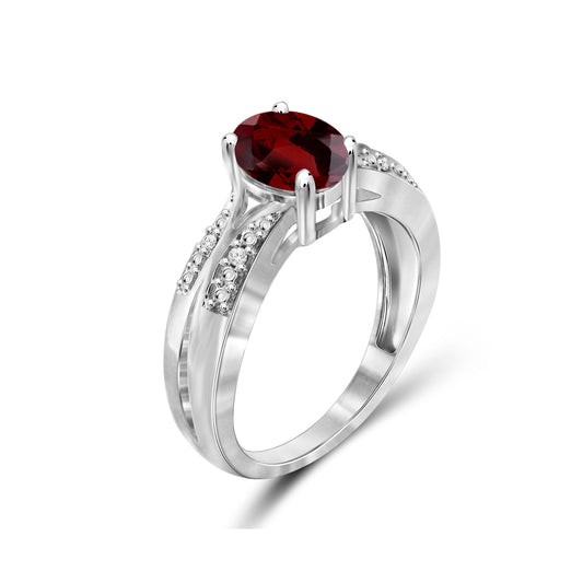 1.60 ct. T.G.W. Garnet & 1/20 ct. T.W. White Diamond Ring in Sterling Silver