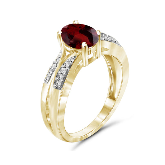 1.60 ct. T.G.W. Garnet Ring with Diamond Accent in 14K Gold over Silver
