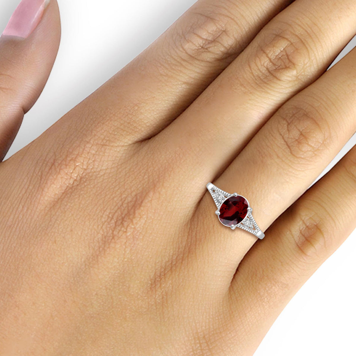 1.60 ct. T.G.W. Garnet Ring with Diamond Accent in Sterling Silver