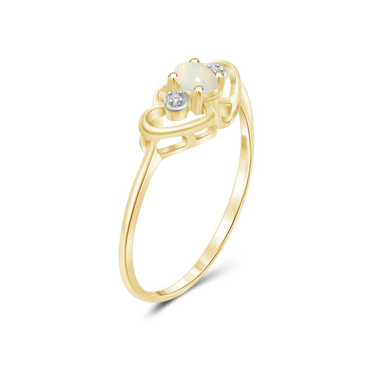 0.10 ct. T.G.W. Opal Ring with Diamond Accent in 14K Gold over Silver