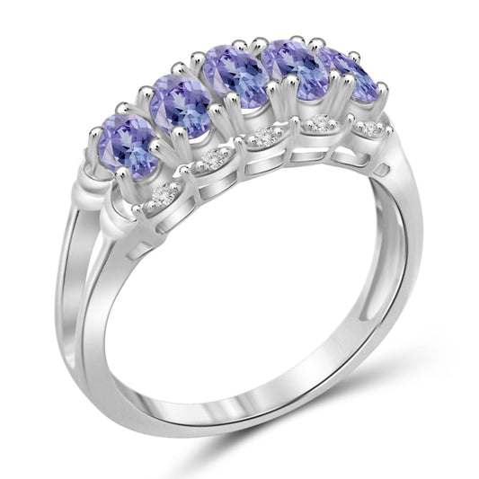Birthstone Ring with Diamond Accent in Sterling Silver or 14K Gold over Silver