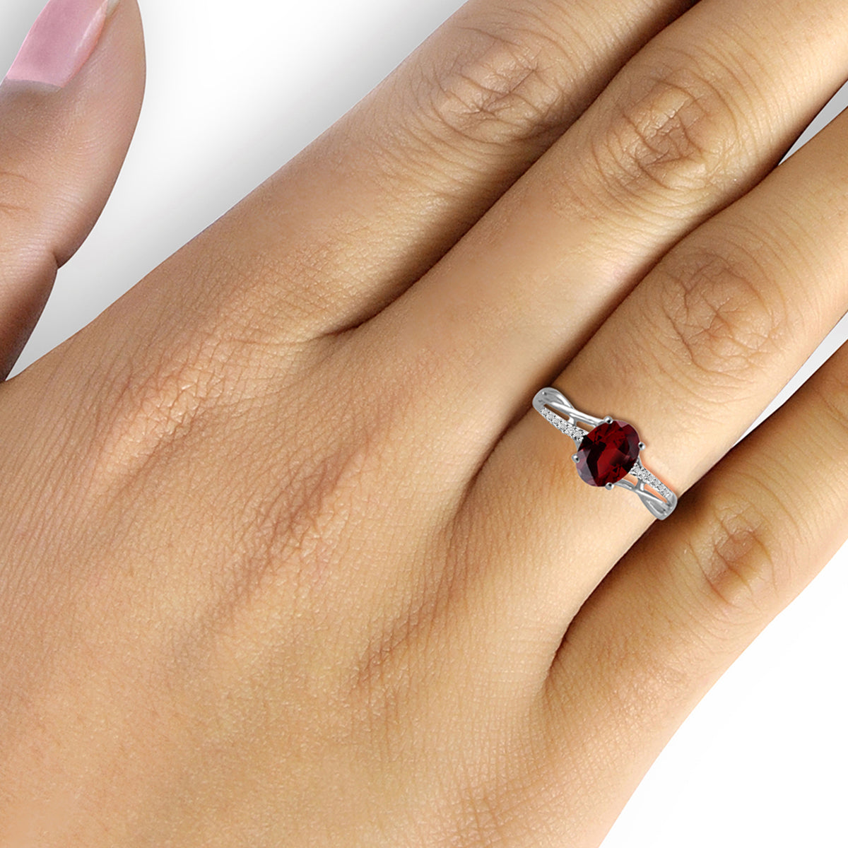 1.50 ct. T.G.W. Garnet Ring with Diamond Accent in Sterling Silver