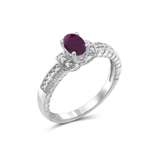 1/2 ct. T.G.W. Ruby Ring with Diamond Accent in Sterling Silver