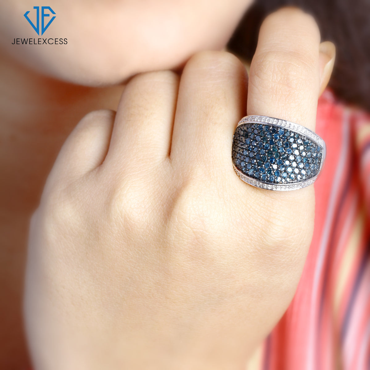 2 ct. T.W. Blue & White Diamond Band in Sterling Silver