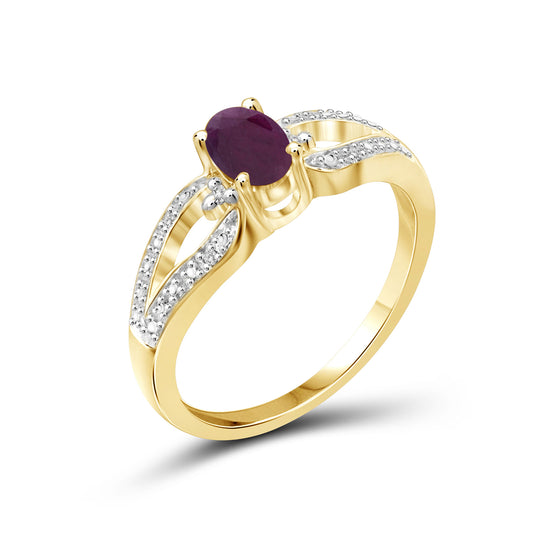 0.50 ct. T.G.W. Ruby Ring with Diamond Accent in 14K Gold over Silver