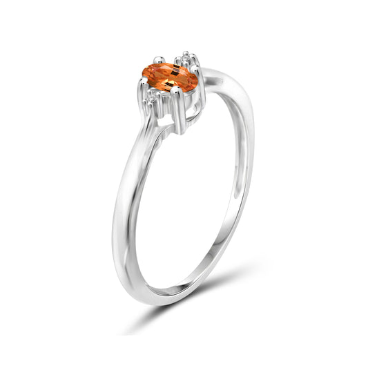 0.33 ct. T.G.W. Mandarin Garnet Ring with Diamond Accent in Sterling Silver