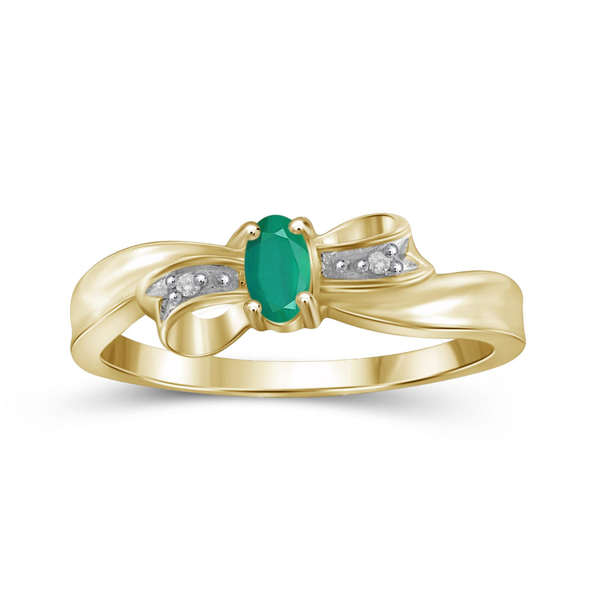 0.25 ct. T.G.W. Emerald Ring with Diamond Accent in 14K Gold over Silver