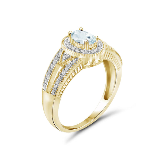 0.44 ct. T.G.W. Aquamarine Ring with Diamond Accent in 14K Gold over Silver