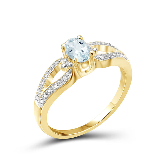 0.44 ct. T.G.W. Aquamarine Ring with Diamond Accent in 14K Gold over Silver