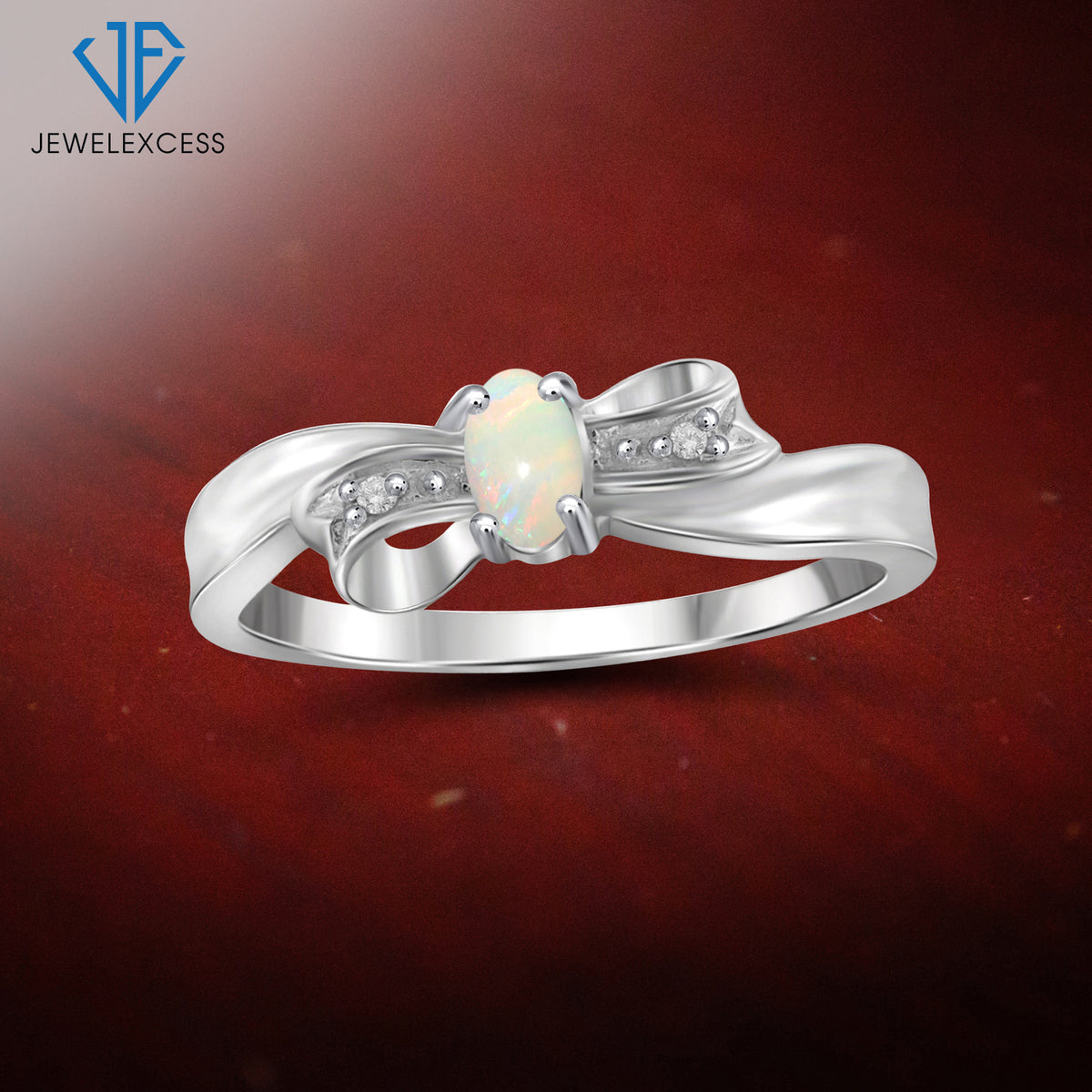 0.10 ct. T.G.W. Opal Ring with Diamond Accent in Sterling Silver