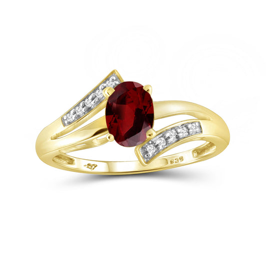 1 ct. T.G.W. Garnet & 1/20 ct. T.W. White Diamond Ring in Sterling Silver or 14K Gold over Silver