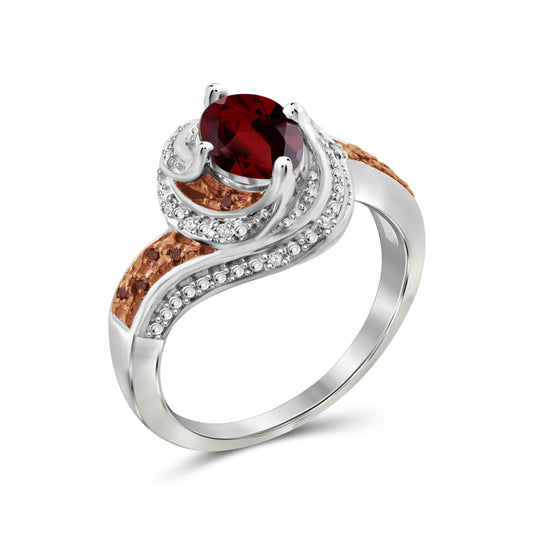 1.60 ct. T.G.W. Garnet & 1/10 ct. T.W. Red & White Diamond Ring in Sterling Silver