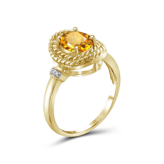 1.11 ct. T.G.W. Citrine Ring with Diamond Accent in 14K Gold over Silver