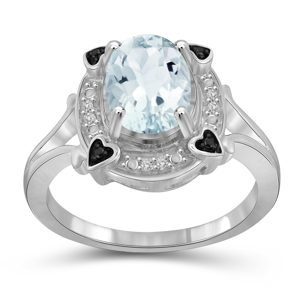 1.65 ct. T.G.W. Aquamarine Ring with Black & White Diamond Accents in Sterling Silver