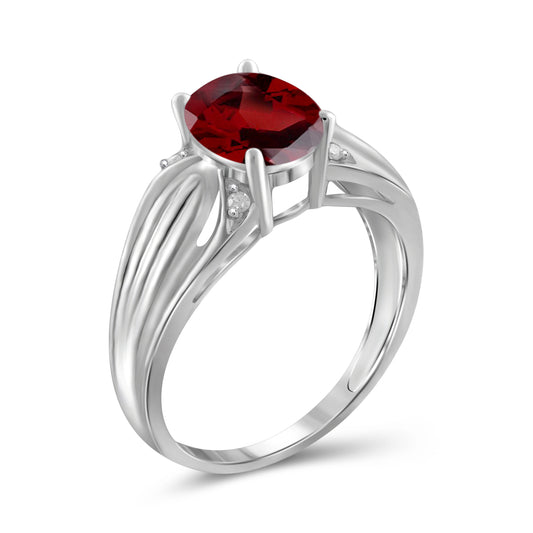 2.20 ct. T.G.W. Garnet & 1/20 ct. T.W. White Diamond Ring in Sterling Silver