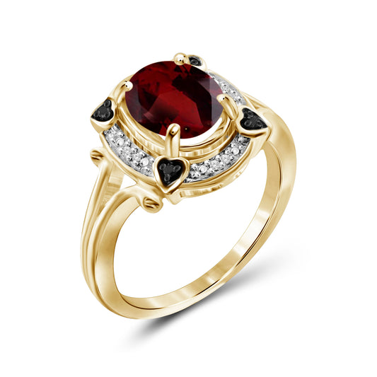 2.20 ct. T.G.W. Garnet & 1/20 ct. T.W. Black & White Diamond Ring in 14K Gold over Silver
