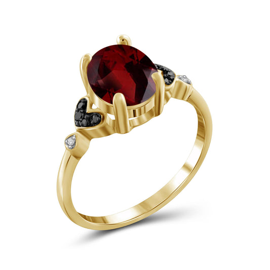 2 1/5 ct. T.G.W. Garnet Ring with Black & White Diamond Accent in 14K Gold over Silver