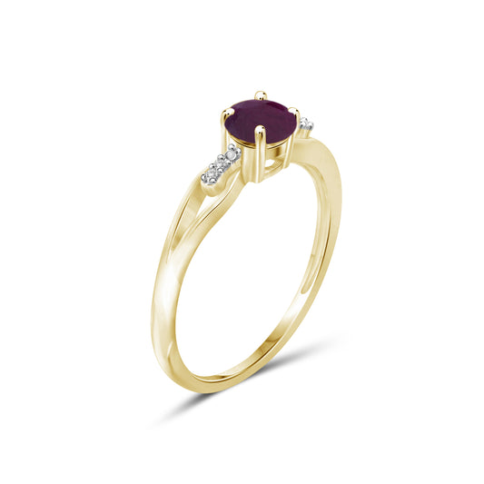 3/4 ct. T.G.W. Ruby Ring with Diamond Accent in 14K Gold over Silver