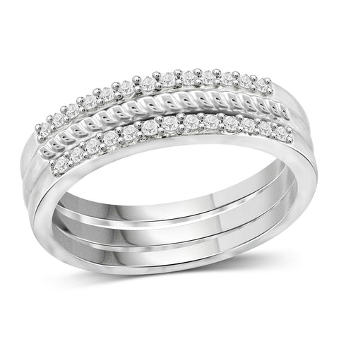 Women’s Stacking Rings Sets – 1/5 Carat White Diamond Stackable Rings in Sterling Silver – Elegant Silver Rings Trio – Layered Ring Stack Ring Set