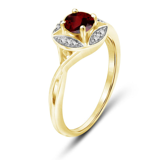 1/2 ct. T.G.W. Garnet Ring with Diamond Accent in 14K Gold over Silver