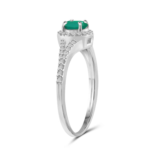 0.50 ct. T.G.W. Emerald Ring with Diamond Accent in Sterling Silver