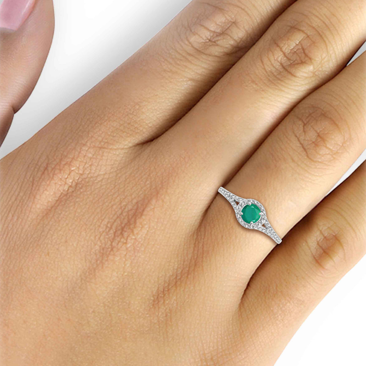 0.50 ct. T.G.W. Emerald Ring with Diamond Accent in Sterling Silver