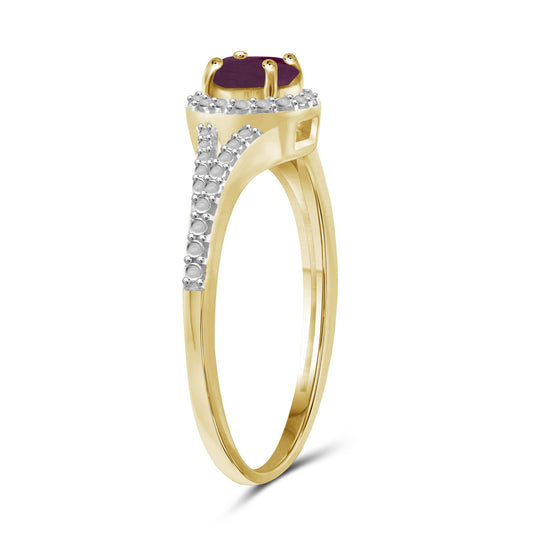 3/4 ct. T.G.W. Ruby Ring with Diamond Accent in 14K Gold over Silver