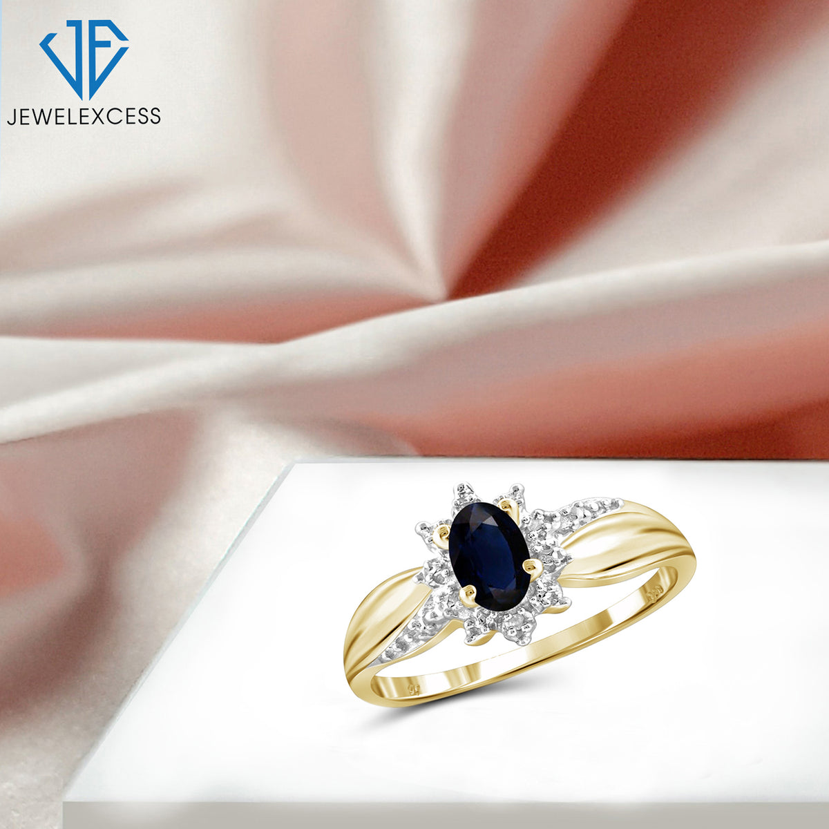 0.75 ct. T.G.W. Sapphire Ring with Diamond Accent in 14K Gold over Silver