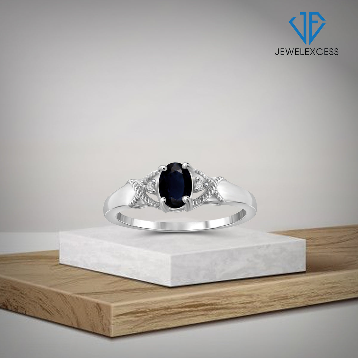 0.75 ct. T.G.W. Sapphire Ring with Diamond Accent in Sterling Silver