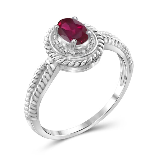 0.48 ct. T.G.W. Ruby Ring with Diamond Accent in Sterling Silver